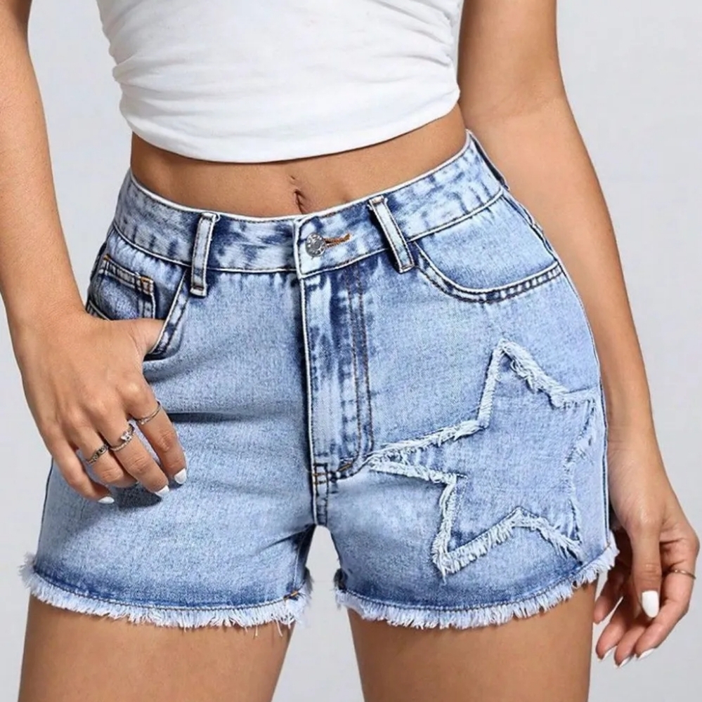 Star Raw Hem Denim Shorts